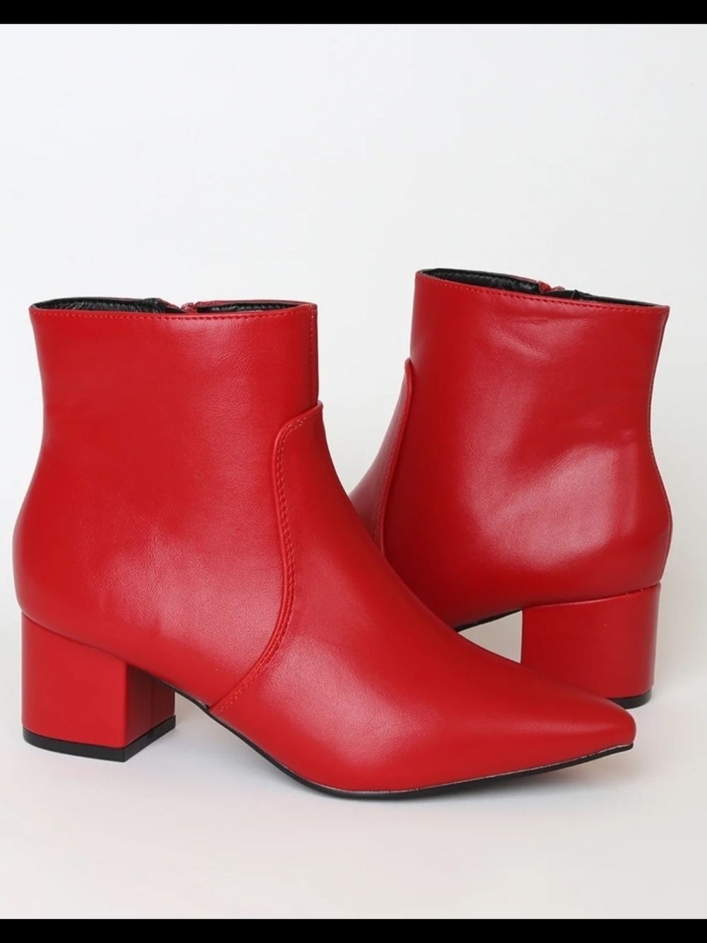 Lulus Red Pointed Toe Ankle Booties with Block Heel Sz8 New Without Tag - Picture 2 of 10